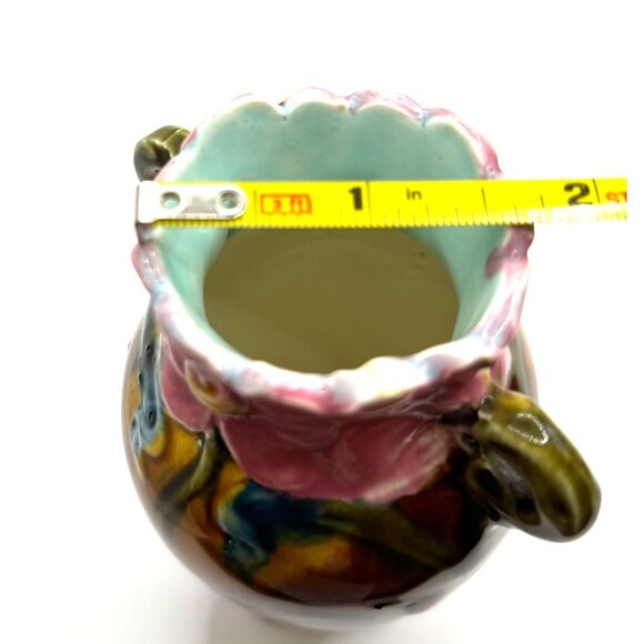 Antique French Art Nouveau Majolica Vase Floral Motif Vivid Colors (READ) - Picture 9 of 12